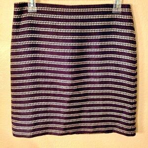 LOFT Mini Skirt Size 2 Blue Tan Black Woven Acrylic Cotton Full Lining Back Zip